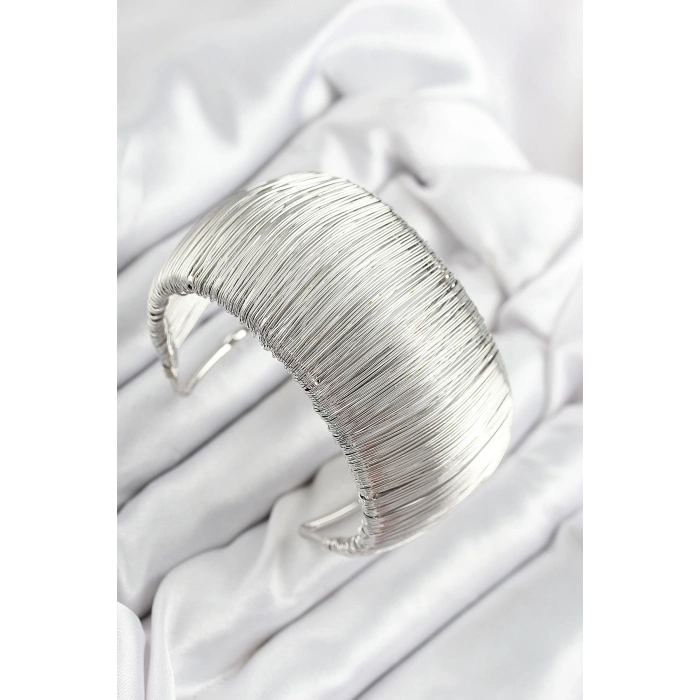 Pirinç Tel Sarma Model Gümüş Renk Kadın Bileklilk