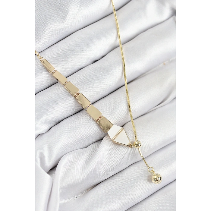 Pirinç Yılan Model Gold Renk Asansörlü Kadın Kolye