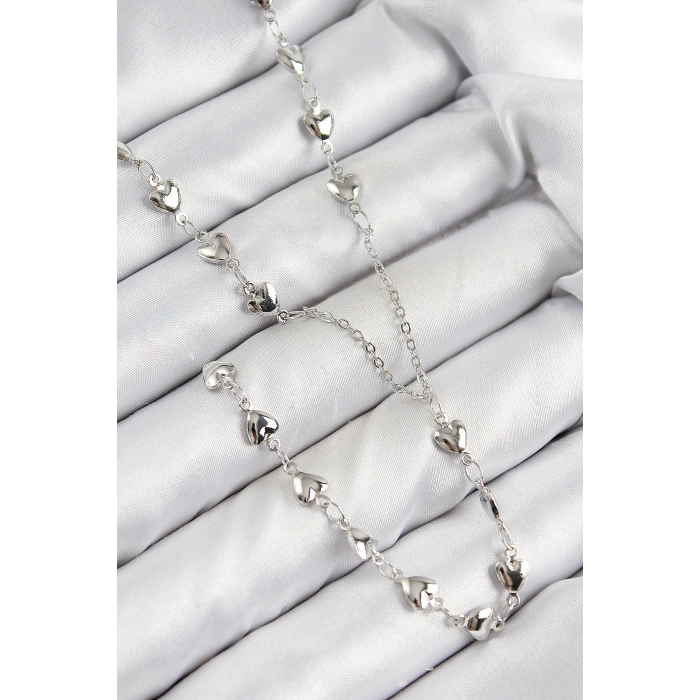 Pirinç Zirkon Taşlı Kalp Model Gümüş Renk Y Kolye