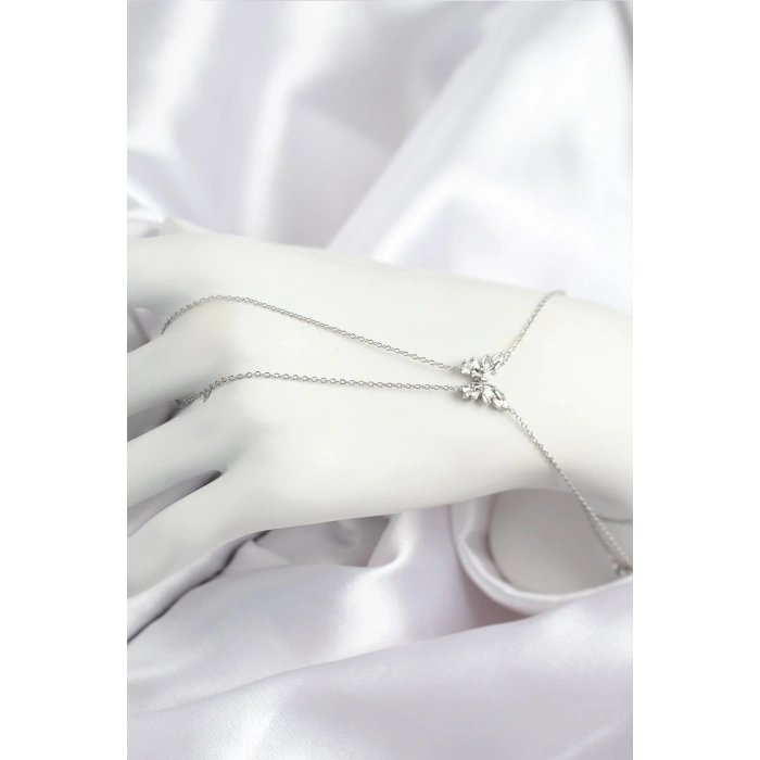 Pirinç Zirkon Taşlı Kelebek Model Gümüş Renk Şahmeran