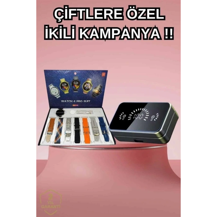 Powerbank Aynalı Bluetooth Kulaklık Ve Akıllı Saat Seti ANC Özelliği Dokunamatik