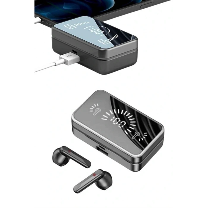 Powerbankli Bluetooth Kulaklık Yüksek Ses Aynalı Çift Dijital Gösterge Ekranı