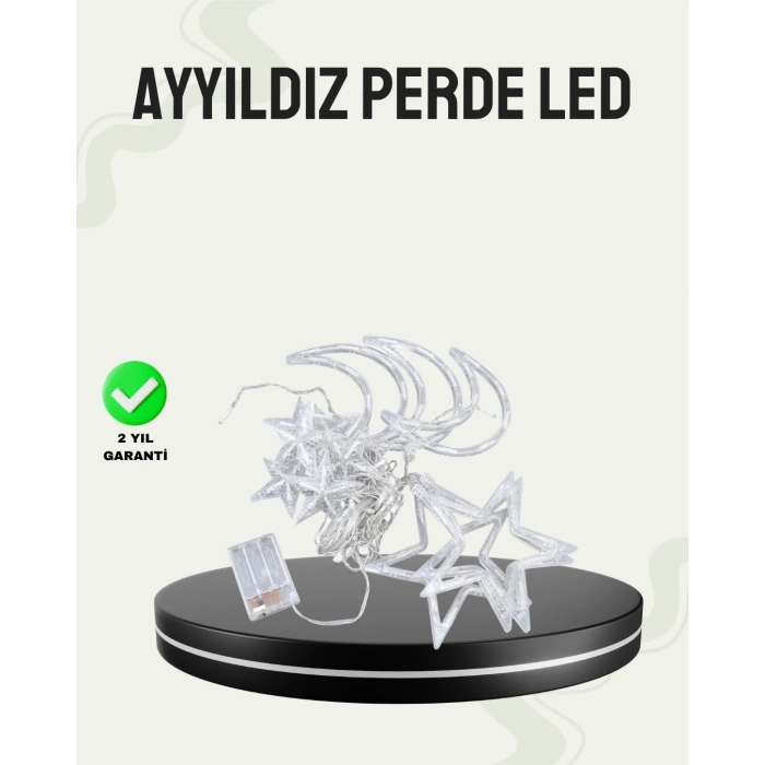 Prizli Yıldız Ay Perde LED Işık Ev ve Organizasyon Dekoru