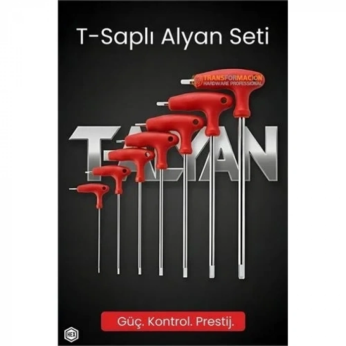 Profesyonel T-saplı Alyan Seti | 7 Parça Cr-v Çelik Hex Uçlu Güç Serisi 722632
