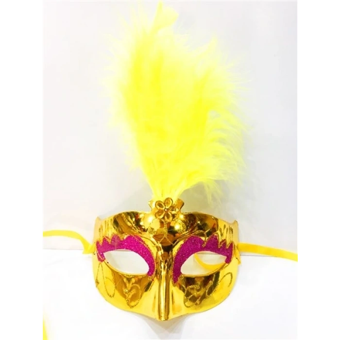 Renkli Tüylü Venedik Parti Maskesi Karışık Renk 12 Adet (5047)