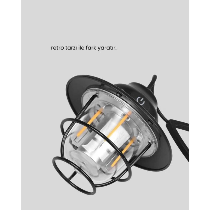 Retro Kamp Lambası Su Geçirmez Taşınabilir Gece Işığı Uzun Pil Ömürlü