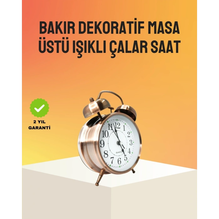 Retro Tarz Bronz Dekoratif Masa Saati Metal Gövde Yüksek Sesli Alarm