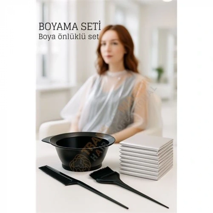 Saç Boyama Seti 3’lü ve Saç Boya Önlüğü Tarak, Seti Fırça, Boya Kabı ile Profesyonel Uygulama Kolaylığı