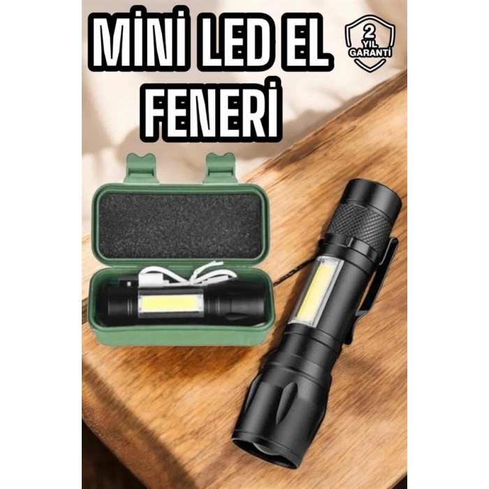 Şarjlı Metal Zoomlu El Feneri Işıldak Led Işık Taşınabilir El Lambası