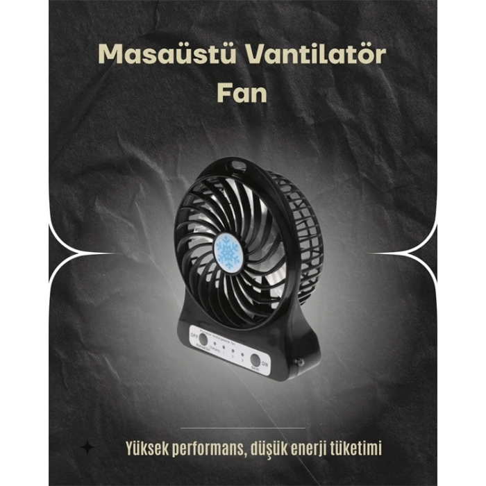 Şarjlı USB Fan – Masaüstü Mini Vantilatör, Taşınabilir, Işıklı, 3 Kademeli, Sessiz