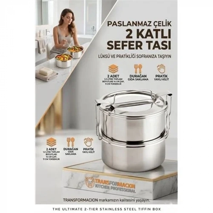 Sefer Tası Yemek Kabı Paslanmaz Çelik 2 Katlı 14 Cm 1.3 Litre 721365