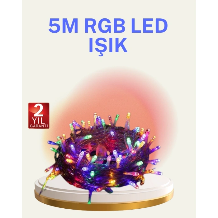 Şeffaf Kablolu 50 Ampullü 5 Metre LED Işık Dekoratif Aydınlatma