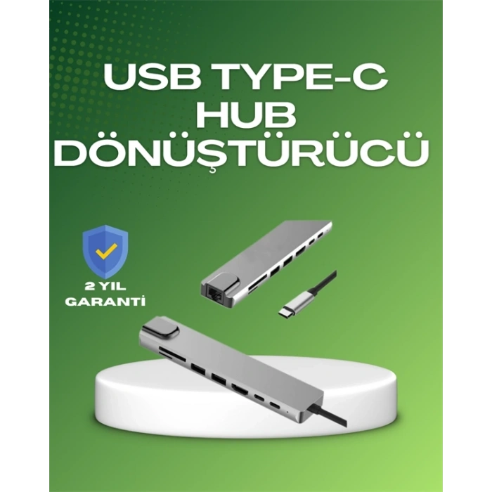 Seyahat Dostu 8‑in‑1 Hub – Şarj & Veri & Video & Ağ için Eksiksiz Çözüm