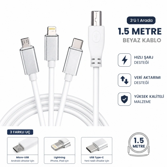 shopwave 3ü 1 Arada Tasarım: Type-C, USB-A ve Micro USB