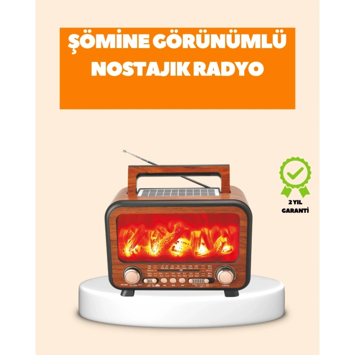 Şömine Alev Işıklı Solar Bluetooth Hoparlör – 7W Güçlü Ses, FM Radyo