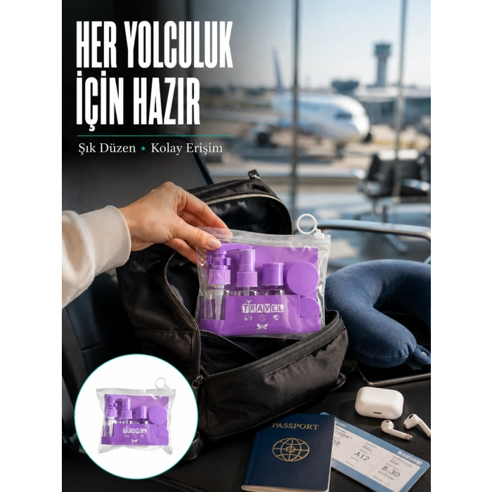 Taşınabilir 5’li Seyahat Banyo Seti Şampuanlık Sprey Krem Kutusu