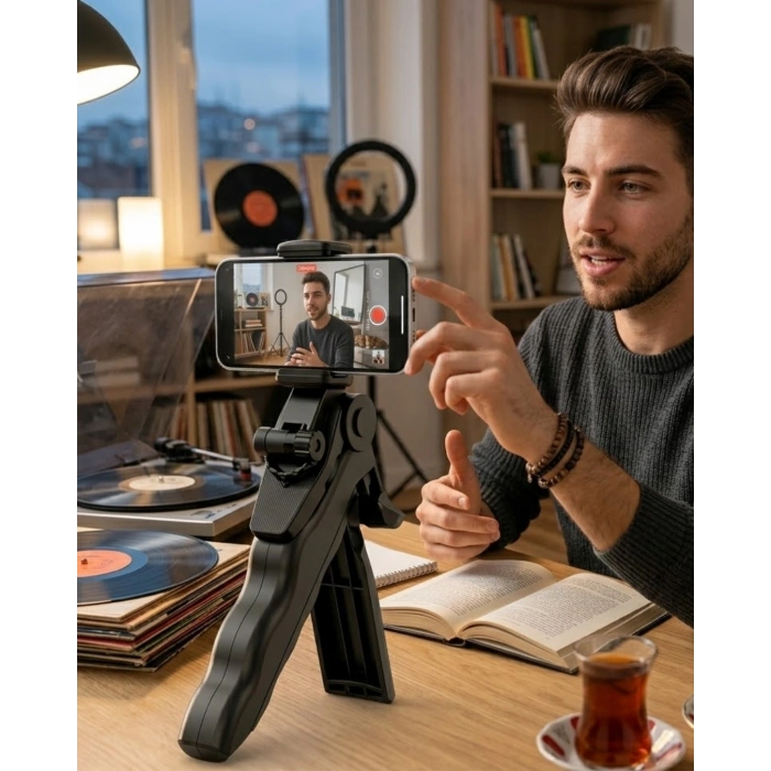 Telefon Tripodu Masaüstü Stand 360 Derece Dönebilen Telefon Tutucu