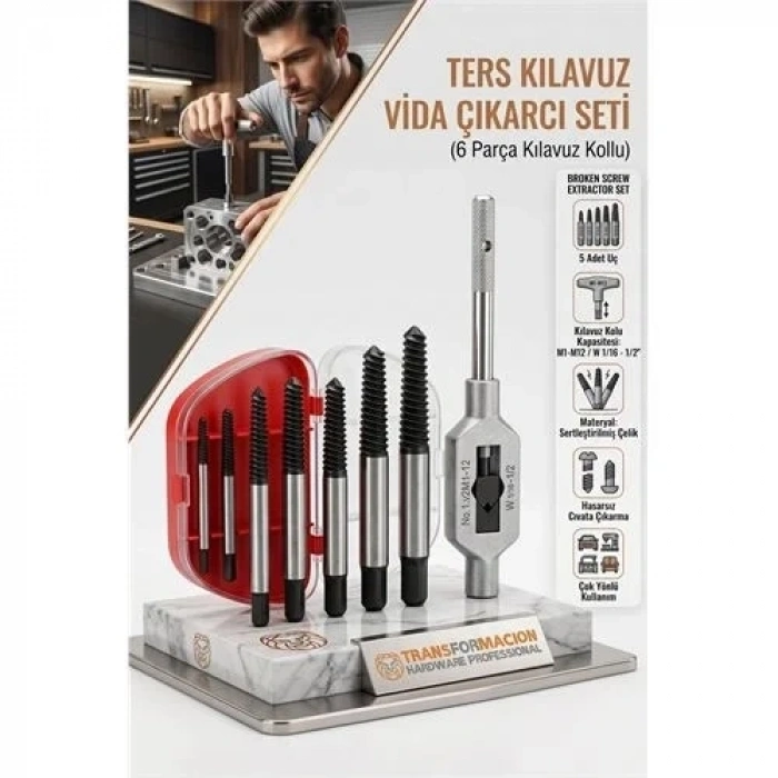 Ters Kılavuz Seti (6 Parça) Kırık Ve Yalama Vida Çıkarıcı Kolu 723239