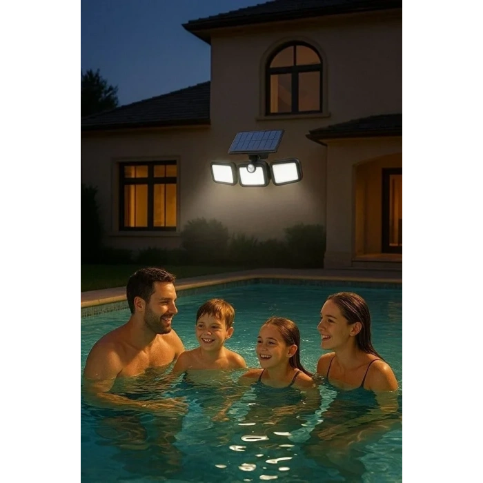 Üçlü Solar Led Projektör – Beyaz Işık – Sensörlü Dış Mekân Aydınlatma (5047)