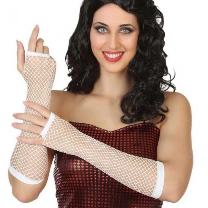 Uzun File Örgü Eldiven Beyaz Renk (5047)