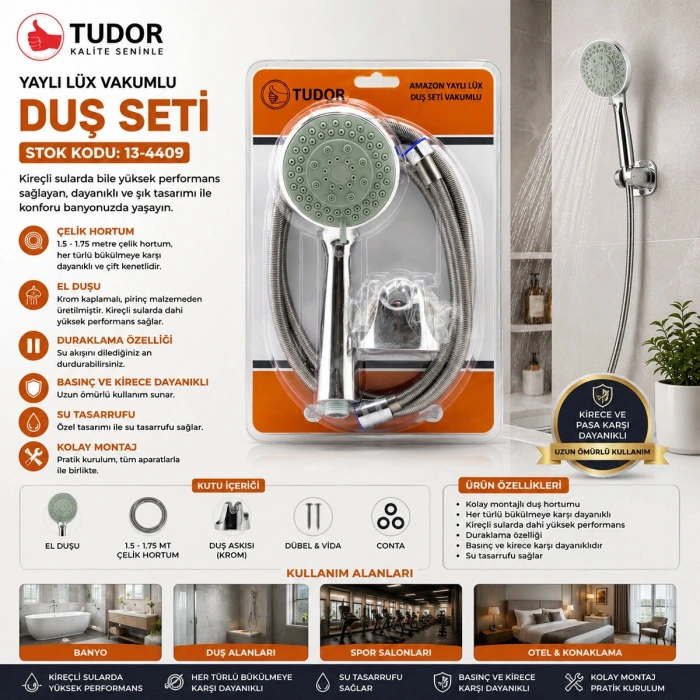 VAKUMLU - KROM LÜKS DUŞ SETİ METAL YAYLI HORTUM=150CM MAFSAL (5047)