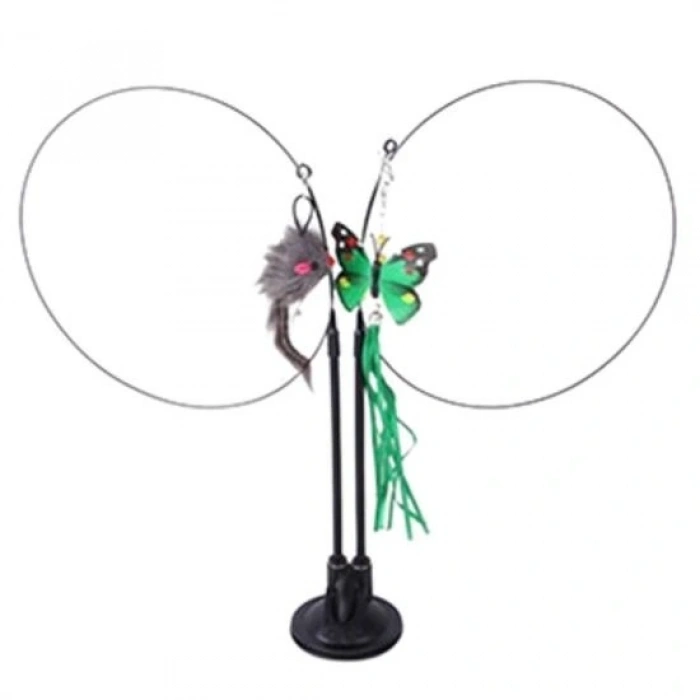 Vantuzlu Tüylü Zilli Olta Kedi Oyuncağı (5047)