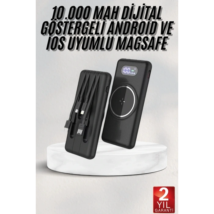 Wireless Powerbank 10000 Mah LED Ekranlı Dahili Kablolu Hızlı Şarj