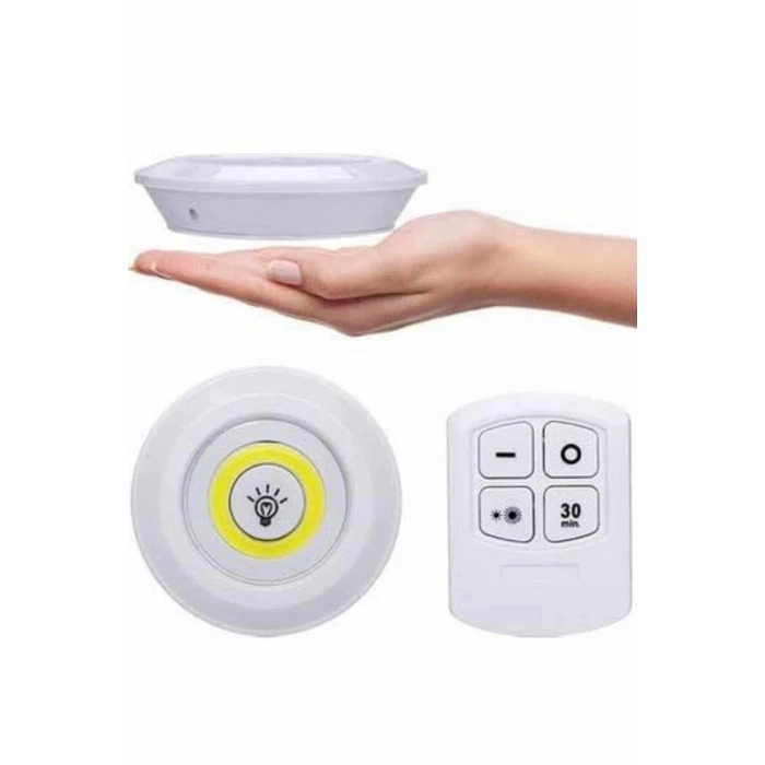 Yapışkanlı 3lü Spot Led Işık Lamba Montajsız Pilli Uzaktan Kumandalı