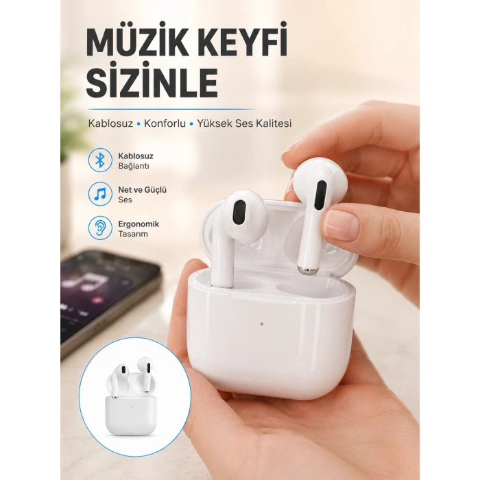 Yeni Nesil Bluetooth Kulaklık Beyaz Çağrı Cevaplayabilen Kablosuz