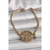 316L Çelik Gold Renk Burgu Zincir Model Dorika Yaşam Ağacı Figür Nazar Boncuk Detay Kadın Bileklik