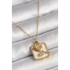 316L Çelik Gold Renk Zincir Beyaz Mineli Gül Portre Model Kadın Kolye