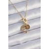 316L Çelik Gold Renk Zirkon Taşlı Ay Yıldız  Model Charm Model Kadın Kolye
