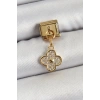 316L Çelik Sallantılı Zirkon Taşlı Yonca Model Gold Renk Nomination Charm