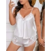 Arias Closet Büyük Beden Beyaz Dantel İşlemeli Saten Şortlu Takım