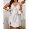 Arias Closet Büyük Beden Dantel İşlemeli Beyaz Saten Gecelik