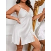 Arias Closet Büyük Beden Dantel İşlemeli Beyaz Saten Gecelik