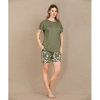 Arias Closet Şık Tasarım Çiçek Desenli Yeşil Şortlu Kısa Kol Viskon Pijama Takımı