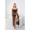 Arias Closet Siyah Dantel İşlemeli Yırtmaçlı Fantezi Şık Tül Gecelik