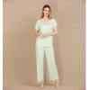Arias Closet Viskon Şık Tasarım Dantel İşlemeli Açık Yeşil Kısa Kol Pijama Takımı