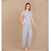 Arias Closet Viskon Şık Tasarım Dantel İşlemeli Gri Kısa Kol Pijama Takımı