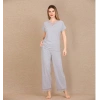 Arias Closet Viskon Şık Tasarım Dantel İşlemeli Gri Kısa Kol Pijama Takımı