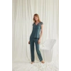 Arias Closet Yakası Kolu ve Omzu Dantelli Önü Düğmeli Pijama Takımı