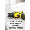 Çift Bataryalı Metal Dişli Darbeli Şarjlı Matkap Seti 24W Güç ve 24 Parça Aksesuar