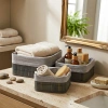 GRİ 3 BOY KARE BAMBU KENAR ORGANİZER SEPET AHŞAP ALTLIK - BEZLİ 17X21X25CM (5047)