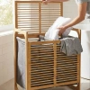KALIN AHŞAP BAMBU 2 BÖLMELİ KİRLİ ÇAMAŞIR SEPETİ KUMAŞ ÇANTALI SEPET=54X35X60CM (5047)