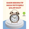 Metal Bronz Nostaljik Masa Saati Alarmlı Büyük Boy Sessiz Mekanizmalı