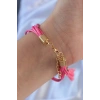 Pembe Zirkon Taşlı İpli Püskül Detay Çoklu Bileklik