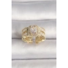 Pirinç Gold Renk Ayarlanabilir Baget Zirkon Taş Model Kadın Yüzük