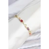 Pirinç Gold Renk Mix Renk Zirkon Taşlı Çiçek Model Kadın Bileklik