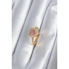 Pirinç Gold Renk Pembe Zirkon Taş Kalp Charm Model Kadın Yüzük